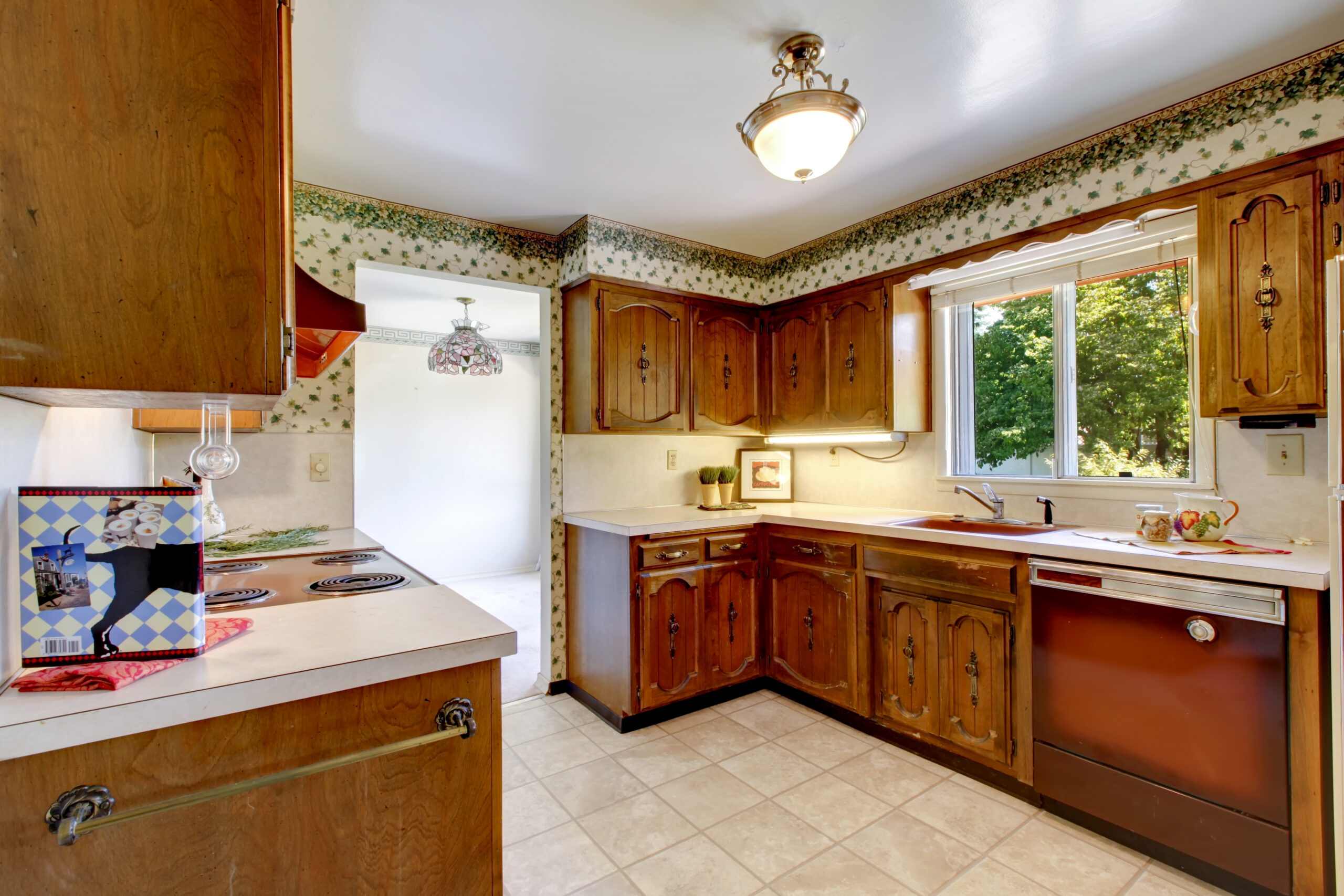 Home empty simple old kitchen in american rambler.